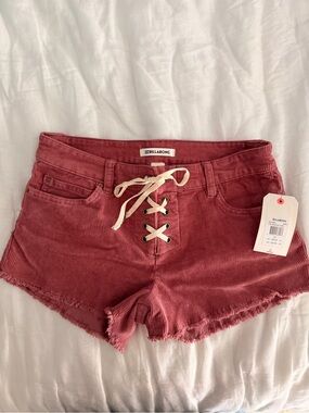 NWT Billabong 🏄‍♀️ Lite Hearted Cord Lace-up Retro Shorts in Dusty Rose Sz. 27